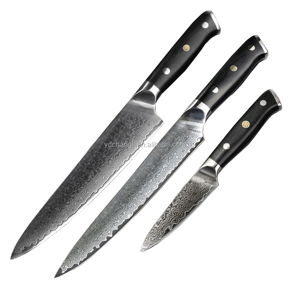 

Handmade 3pcs damascus knife set with glass fibre handle