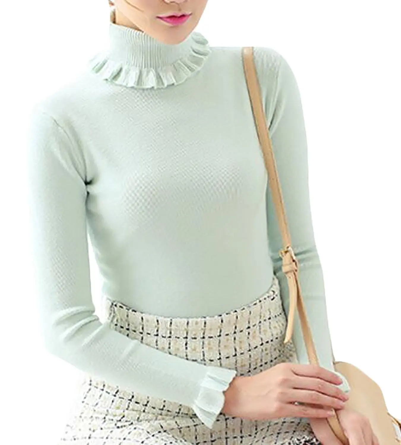 Ptyhk RG Men Solid Knitted Slim Fit Sweater Mock Neck Long Sleeve Pullover Sweater