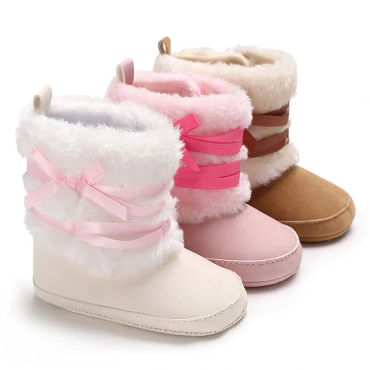 

New arrived Snow Velvet Toddler ANTI-slip baby boots booties, White brown pink