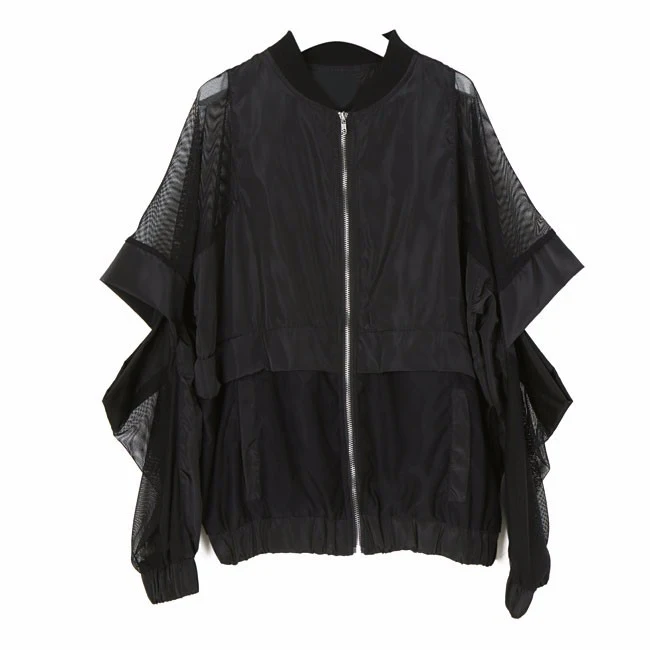 

Hot Sale Loose Black Blouse Mesh Long Sleeves Elbow Hollow Out Cool Special Feminine T-Shirt chemise femme Hip-Hop Sexy Tees