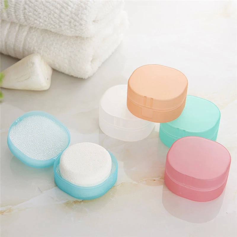 

Bath Shower Portable Rounded Transparent Foaming Sponge Travel Soap Container Storage Box