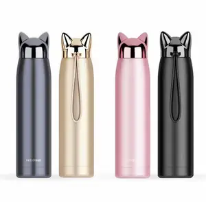 Image of 300ml 11oz Double Wall Thermos Bottle Stainless Steel Vacuum Flasks Cute Cat Fox Ear Thermal Coffee Tea Milk Travel Mug