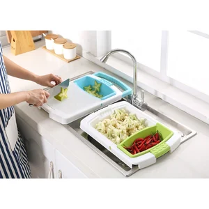 Image of 2019 new products expandable plastic over sink cutting board with colander and tray
