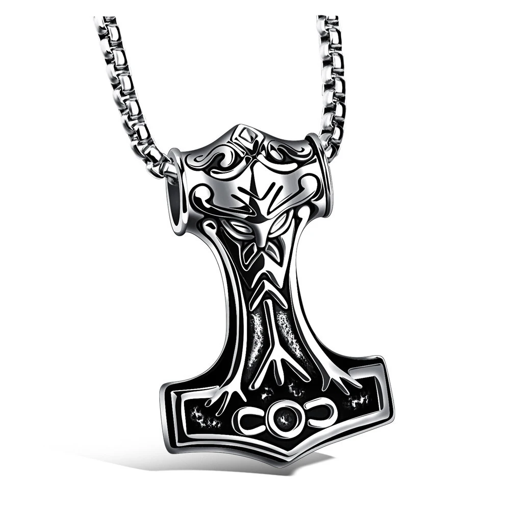 

Silver&Gold Pendant Men Thor's Hammer Viking Amulet Mjolnir Stainless Steel Necklace, Picture