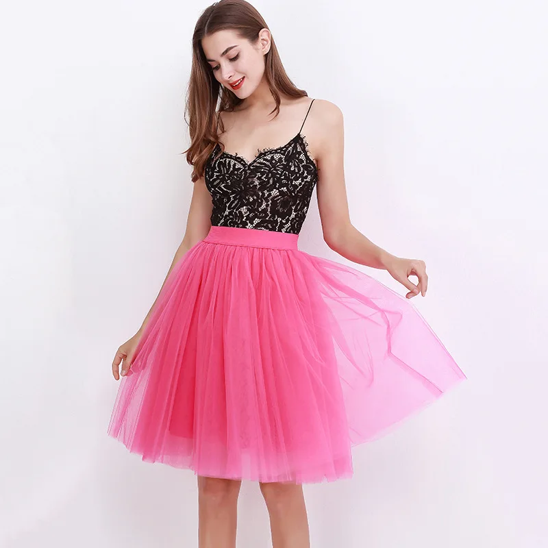 women's high waist princess mesh pleated puff skirt five layers mesh tulle skirt tutu
