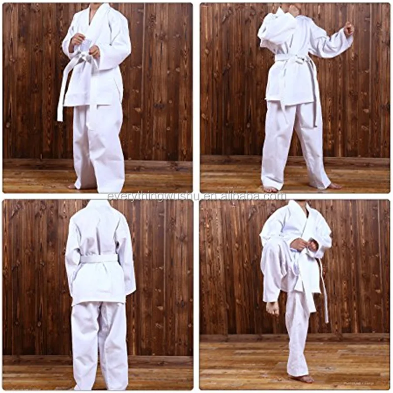 White Karate Uniform with Belt Light Weight Elastic Training Suit Judo Uniform