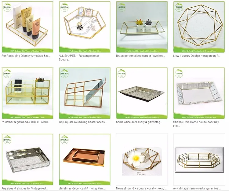 Silver Brass Vintage Retro Dressing Table Vanity Glass Tray Trinket Boxes