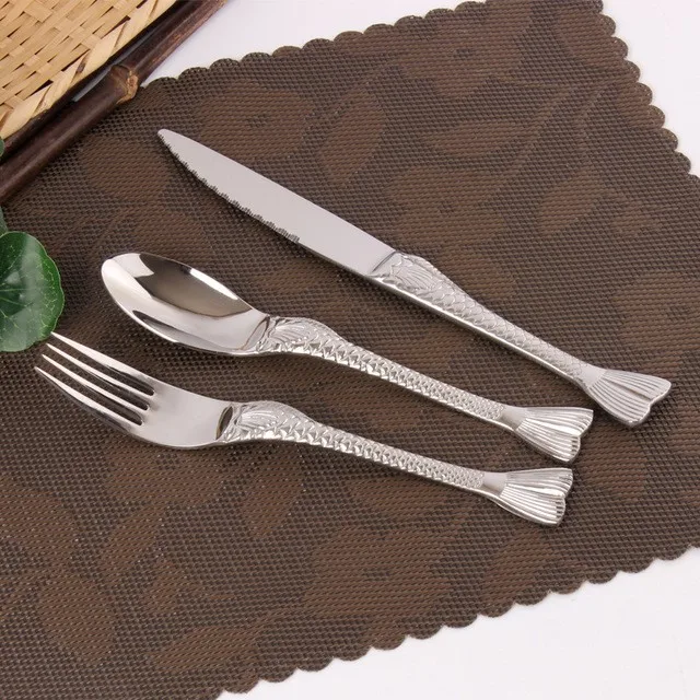 Flatware Silver Gold Fishshaped Cutlery Set 3 Piece Stainless Steel