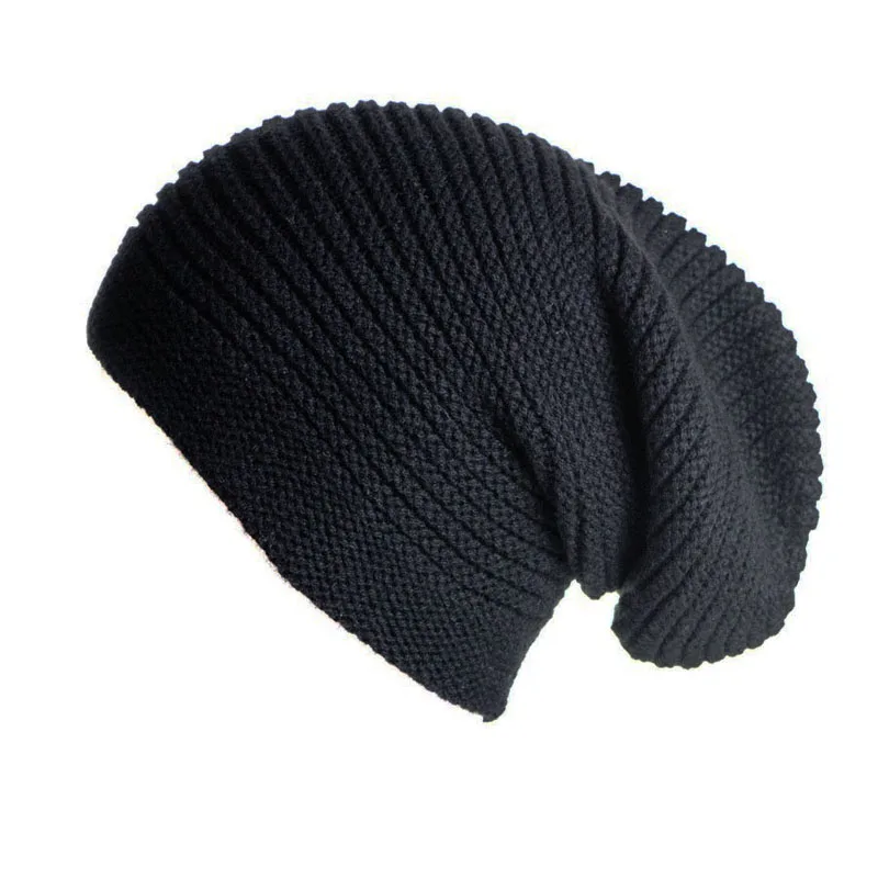 Winter Thick Slouchy Black Knit Beanies Oversized Sublimation Flat Top ...