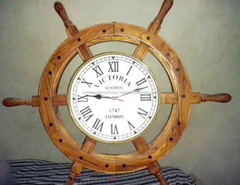 Br Inlay Wood Nautical Style Ship Wheel Clock Victoria Station Br Inlay Wood Nautical Style Ship Wheel Clock Victoria Station Wall
