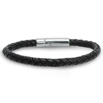 Oxford Ivy Braided Black Leather Mens Bracelet 6 Mm 8 1/2 Inches With ...