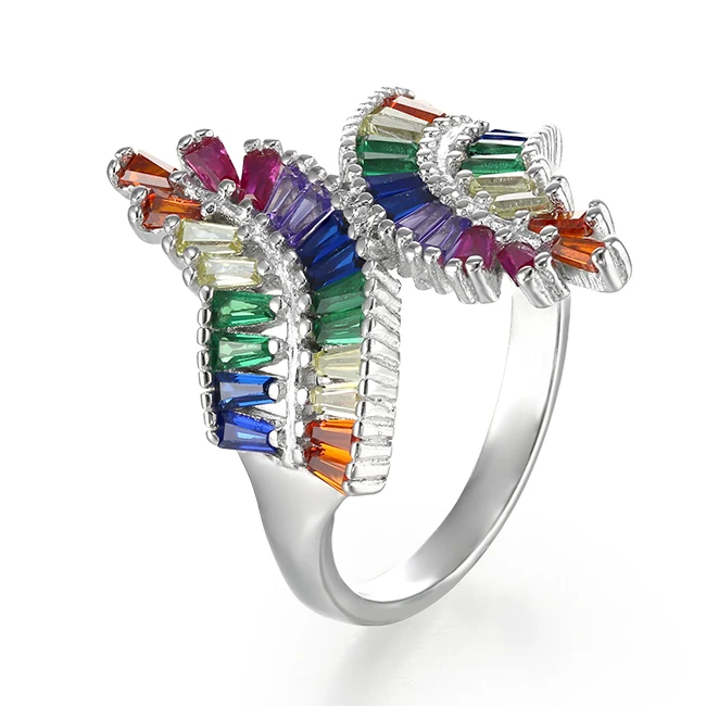 

KENTURAY high quality large 925 silver ring with rainbow design fashion ring for women wholesale