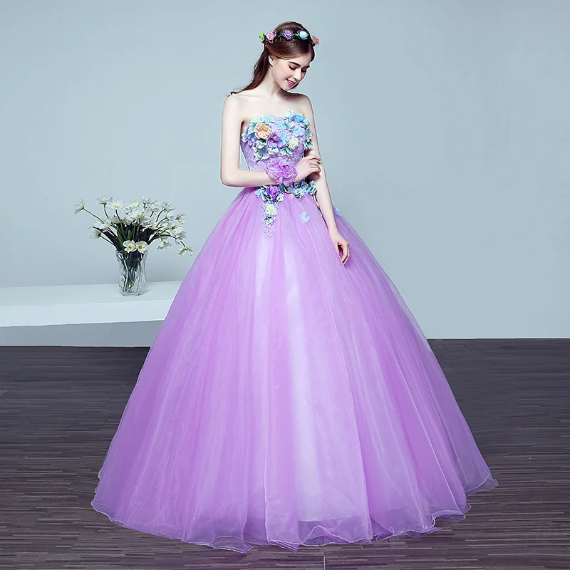 

2018 New Korean Style Beaded Flower Purple Colored wedding dress Light blue Princess Wedding Gowns, Light bule,purple, rosy red wedding dress