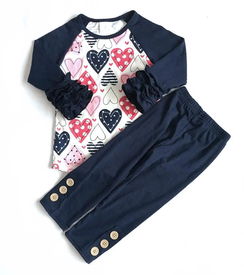 

OEM/ODM Latest Fashion Kids Children Festival Outfits Holiday Navy Ruffle Sleeve Girls Valentines Remake Outfits, Mixed color