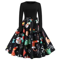 

walson Winter Christmas Dresses Women 50S 60S Vintage Robe Swing Pinup Elegant Party Dress Long Sleeve Casual Plus Size Print Bl