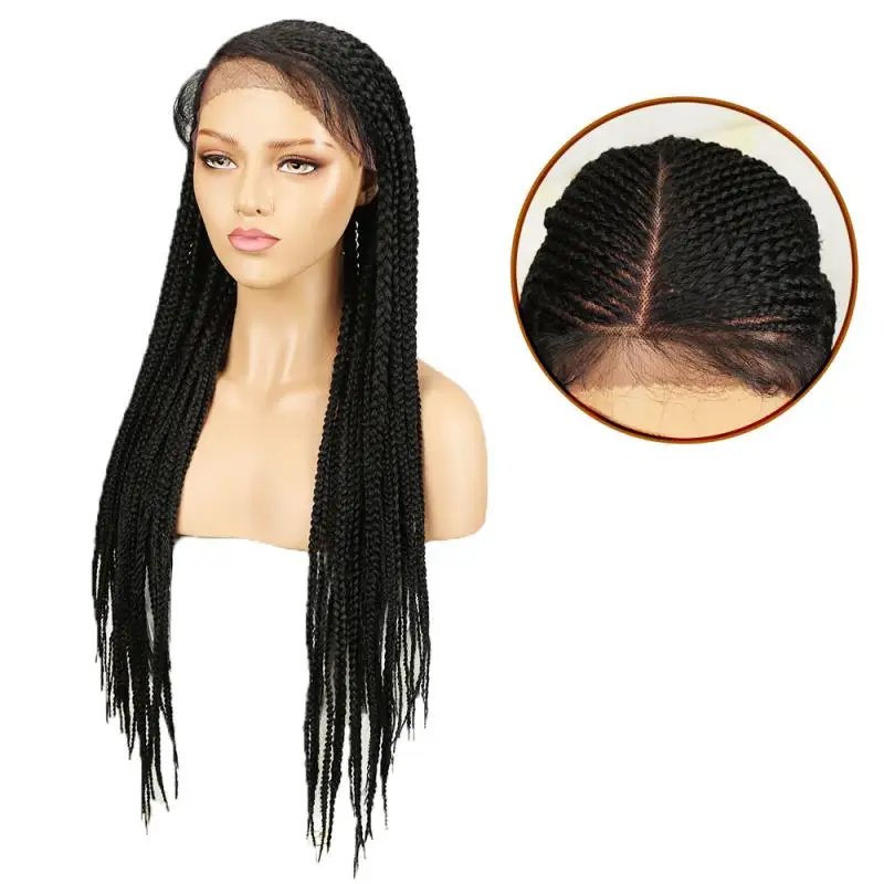 

Noble gold new Magic lace front braided wigs with baby hair for black women 33 inches high heat fiber african braided wig, Natural color lace wig