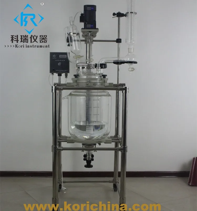 Double Layer Jacketed Glass Reactors with 20L Mixing Reaction vesselwith Condenser Reflux Receiving flask for chemical research