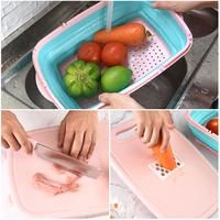 

Innovative kitchen tools 9 In 1 multi functional cutting board with folding drain basket