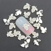 10 Pcs Glitter Silver Tree Leaf 3D Rhinestones For Nail Art Decorations On Gel Polish DIY