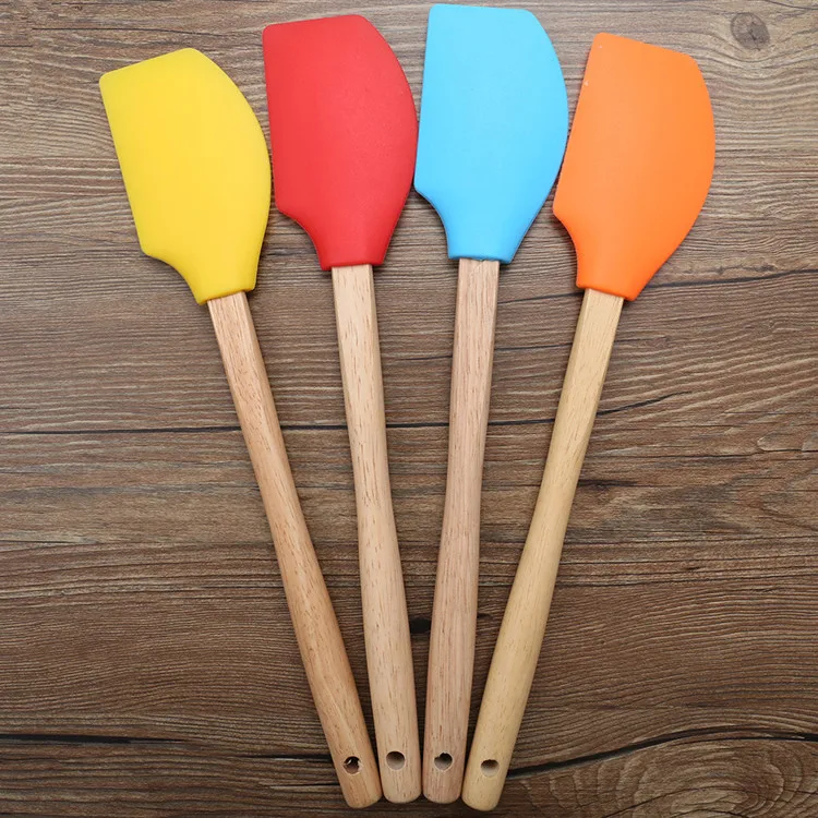 

BPA Free Heat Resistant Spatula with Metal Core Mixing Cooking and Baking Silicone Spatula With Wooden Handle, Custom pantone colors