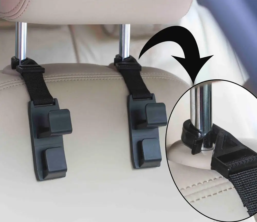 Strong and Durable Car Vehicle Seat back Headrest Hanger Holder Hook for Handbags Purses Coats and Grocery Bags