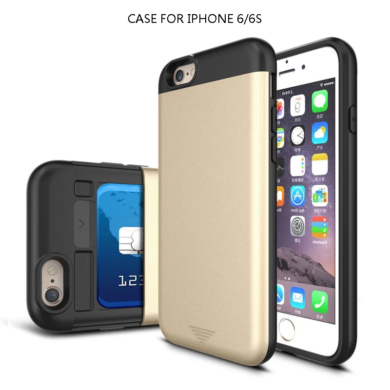 Hot Slider Shell Cover For Apple Iphone 7 , Colorful TPU+PC Wallet Card Slots Cell Phone Case