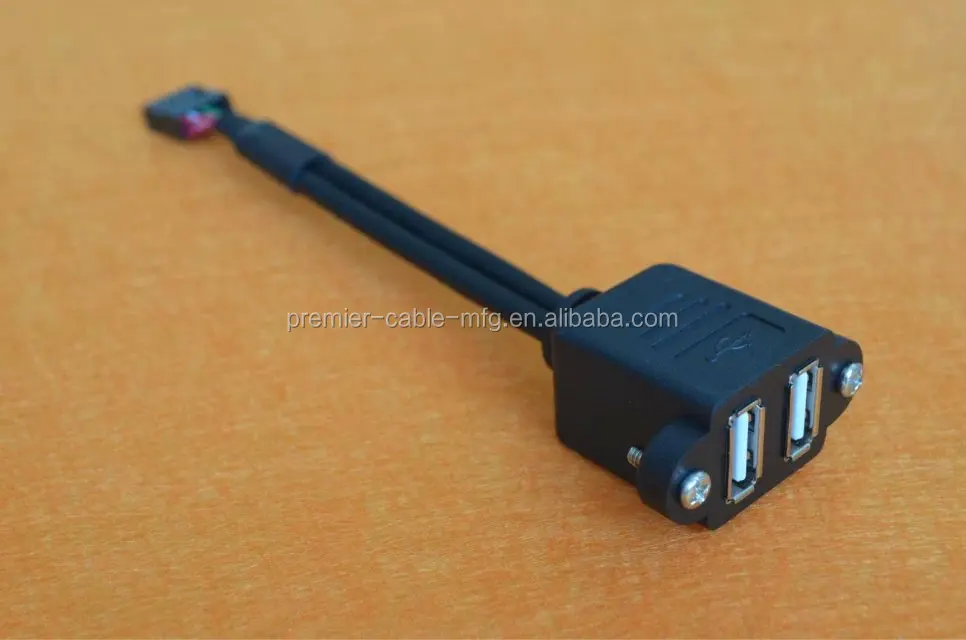Dual USB 2.0 A Female to Motherboard 9 Pin Header Cable and Screw Panel Hole