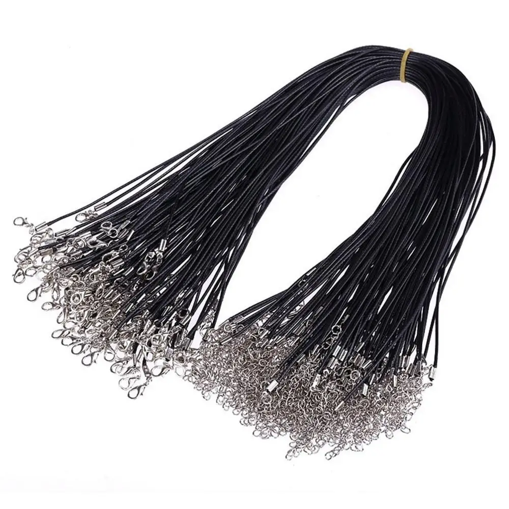 Imitation Leather Braided Wax Cord Black Rope Necklaces Chain With Lobster Clasp