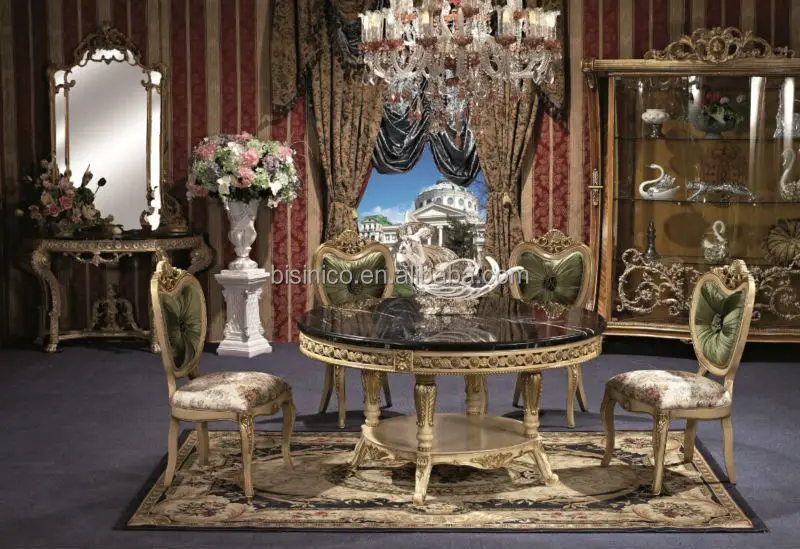 Romantic Emerald Round Dining Furniture British Style Replica Fl Room Set Black Lacquer Sets Carved