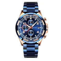

2019 MINI FOCUS Fashion Man Sports Watch Blue Rose Gold Chrono 3 Dials Top Brand Luxury Men Stainless Steel Luminous Wristwatch
