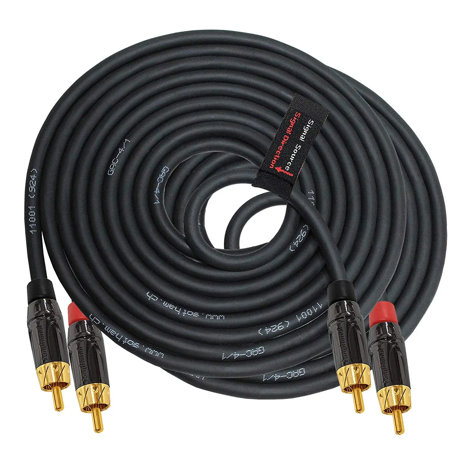 12 Foot RCA Cable Pair - Gotham GAC-4/1 (Black) Star-Quad Balanced Audio Interconnect Cable with Amphenol ACPL Black Chrome Body, Gold Plated RCA Connectors - Directional