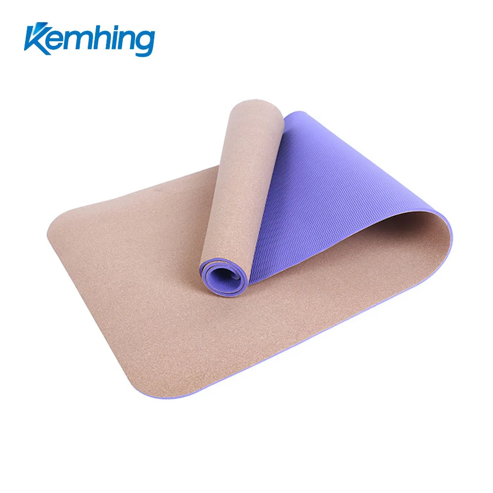 
custom logo print eco friendly yoga mat tpe combine cork yoga mat 