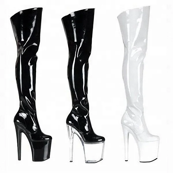 

New fashion 20cm super high heels nightclub dance knee-high boots sexy pole dancing boots, Black