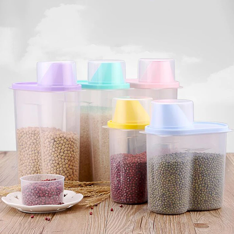 

Kitchen Ware Set Plastic Air Proof Beans Jar Food Storage Jars With Covers Dry Goods Food Container Cereals Grains Jars 1.9*1.9L