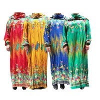 

2020 rayon cotton free size african beautiful flower long sleeve female muslim clothing abaya