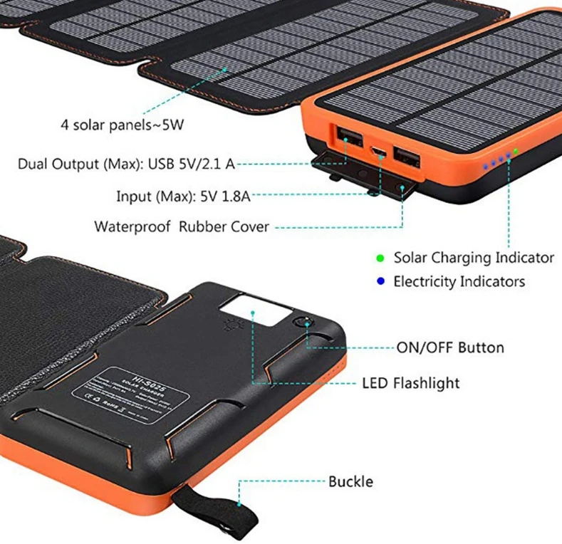 

Waterproof 300000mAh Portable Solar Power Bank Charger for Cell Phone No Battery, Orange/green/yellow/black