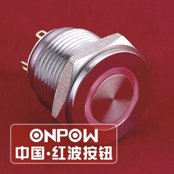 ONPOW 16mm Super flat stainless steel ring LED push button switch with IP65 (GQ16PF-10E/J/R/1.8V/S) CE, RoHS