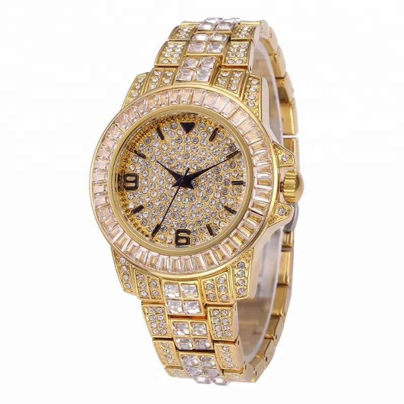 

Blues RTS Fashion Luxury Waterproof Stainless steel women hand custom Watch with baguette diamond