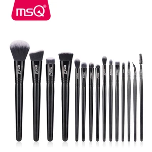 MSQ 15pcs Professional Hight Quality Long Handle Glossy Black Makeup Brushes