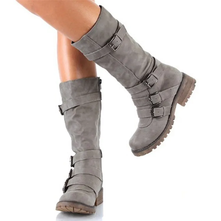

Wholesale Winter High Ankle Mid-calf Boots Shoes Ladies Zip, As pic