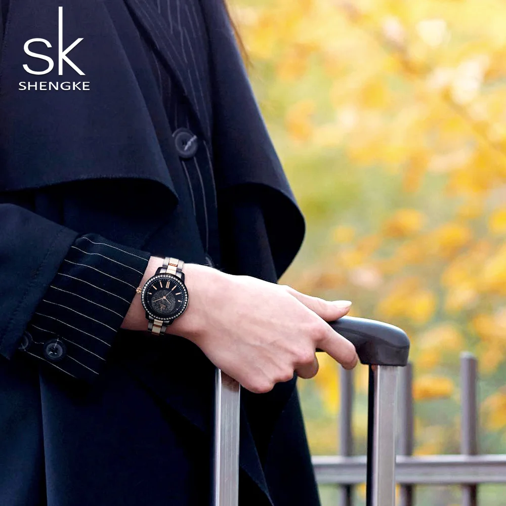 
Shengke Top Brand Luxury Crystal Ladies Quartz Wrist Watches Reloj Mujer Women Stainless Steel Watch Female Relogio Femino 2019 