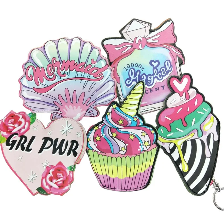 

Fashion Ice Cream Shell Shape Heart Cartoon PVC Leather Coin Purse, Customized