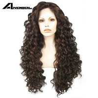 

Anogol Natural Hair Glueless Long Kinky Curly Dark Brown Heat Resistant Synthetic Lace Front Wig