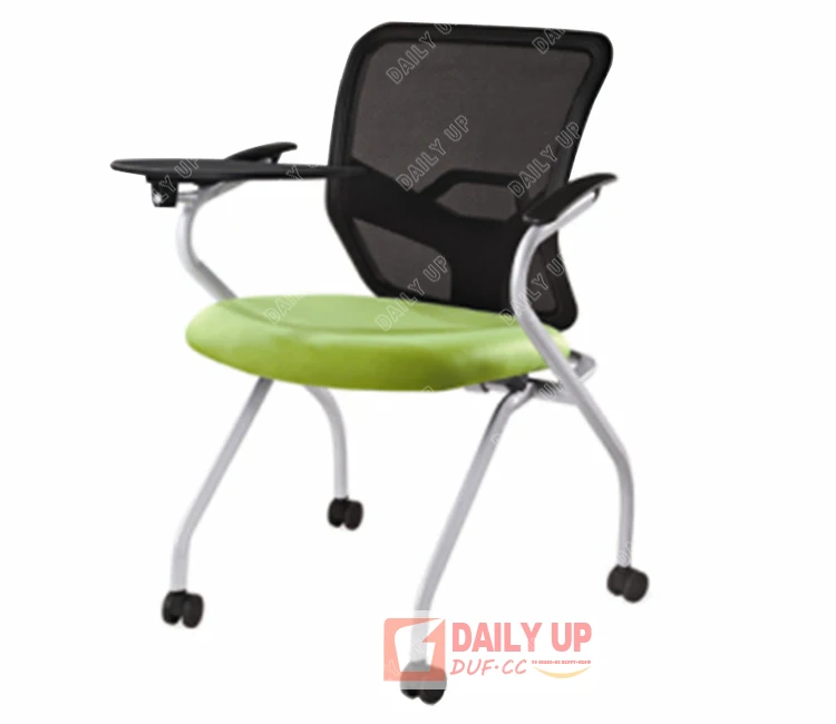 Mesh Cushion School Chair with Casters Office Staff Conference Chair with Tablet Portable Fold Visitor Chair with Wheels Stack