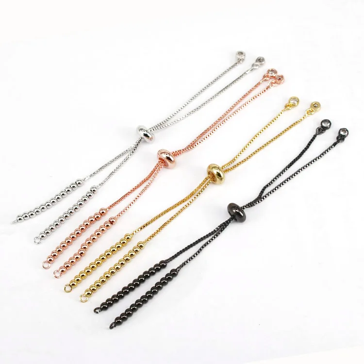 

BCL1185 Sliding Adjustable Bracelet Chain, Silver Gold Box Chain bracelet with Slider, Half finished Beaded Slide Bolo Bracelet