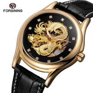 Top Brand Forsining 2019 Watch Relojes Hombre Genuine Leather Strap Automatic Skeleton Mens Watches With Gold Dragon