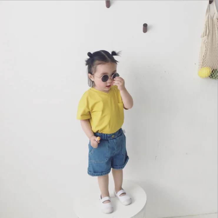 
Wholesale cheap v-neck collar baby girl clothes 0-12 months blank t-shirt 2111 