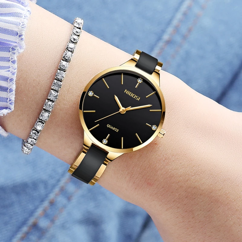 

2018 NIBOSI Brand Fashion Watch Women Gold Analog Female Wristwatch Relogio Feminino Montre Relogio Clock Women Watches Ceramic, N/a