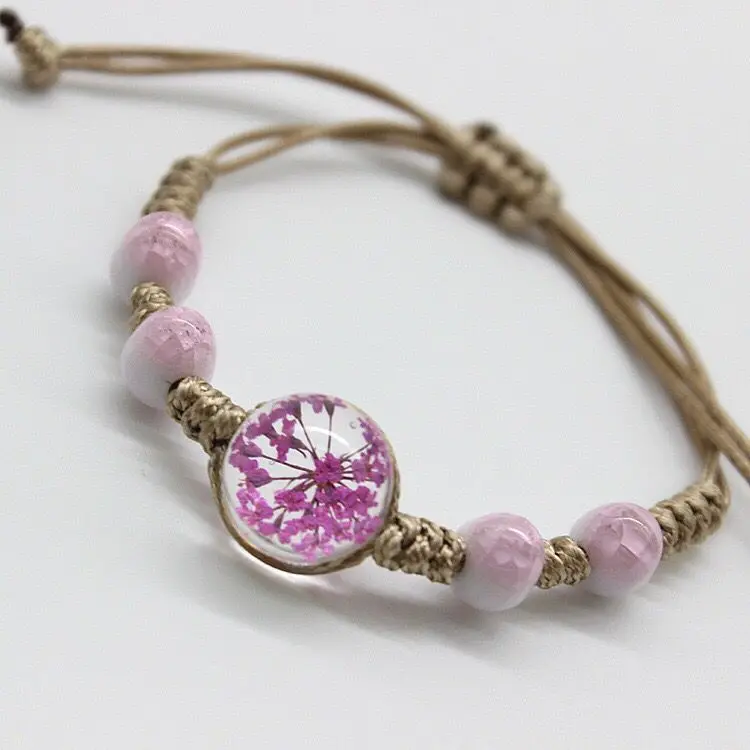 

Trending Jewelry Ball Dried Flower Adjustable Bracelet New Arrivals Handmade Braided Glass 2018 for Women Charm Bracelets J3007