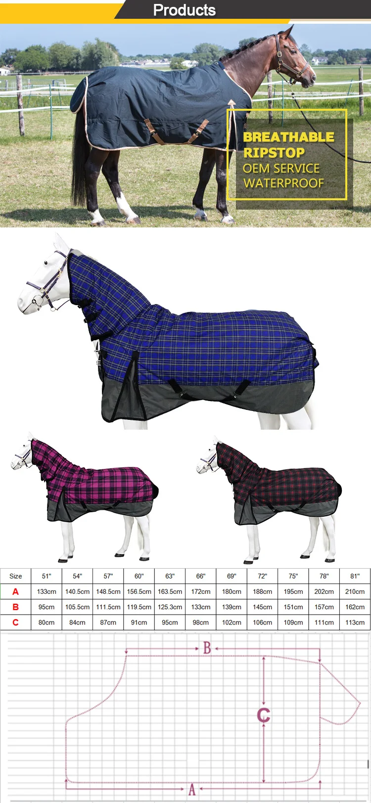 Rose Plaid Rain Sheet Horse Blanket,Horse Rugs With Neck Combo 600d